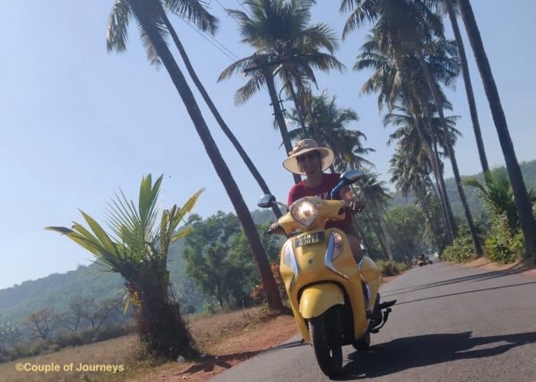 Vrushali riding a scooter in Goa