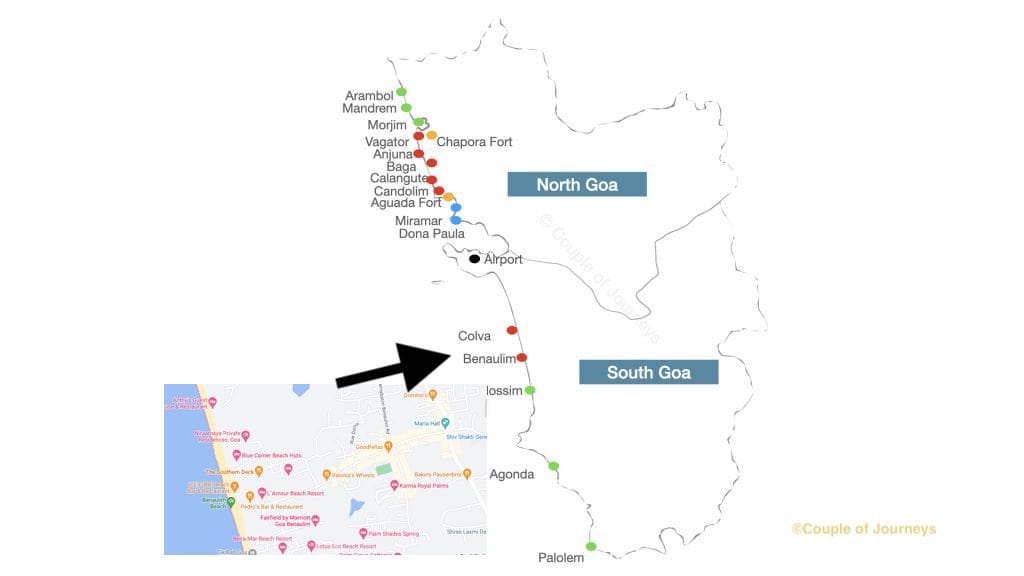 Benaulim on Goa Map