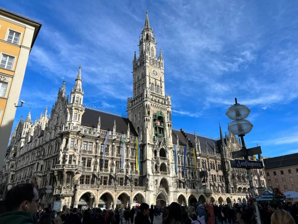The Glockenspiel is a gigantic
old mechanical clock located in Munich.